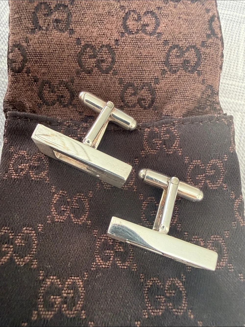 Gucci Silver Rectangular Interlocking G Cufflinks